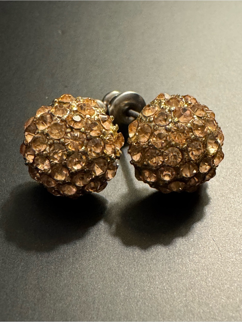 Champagne Pavé Crystal Ball Stud Earrings – Gold Tone